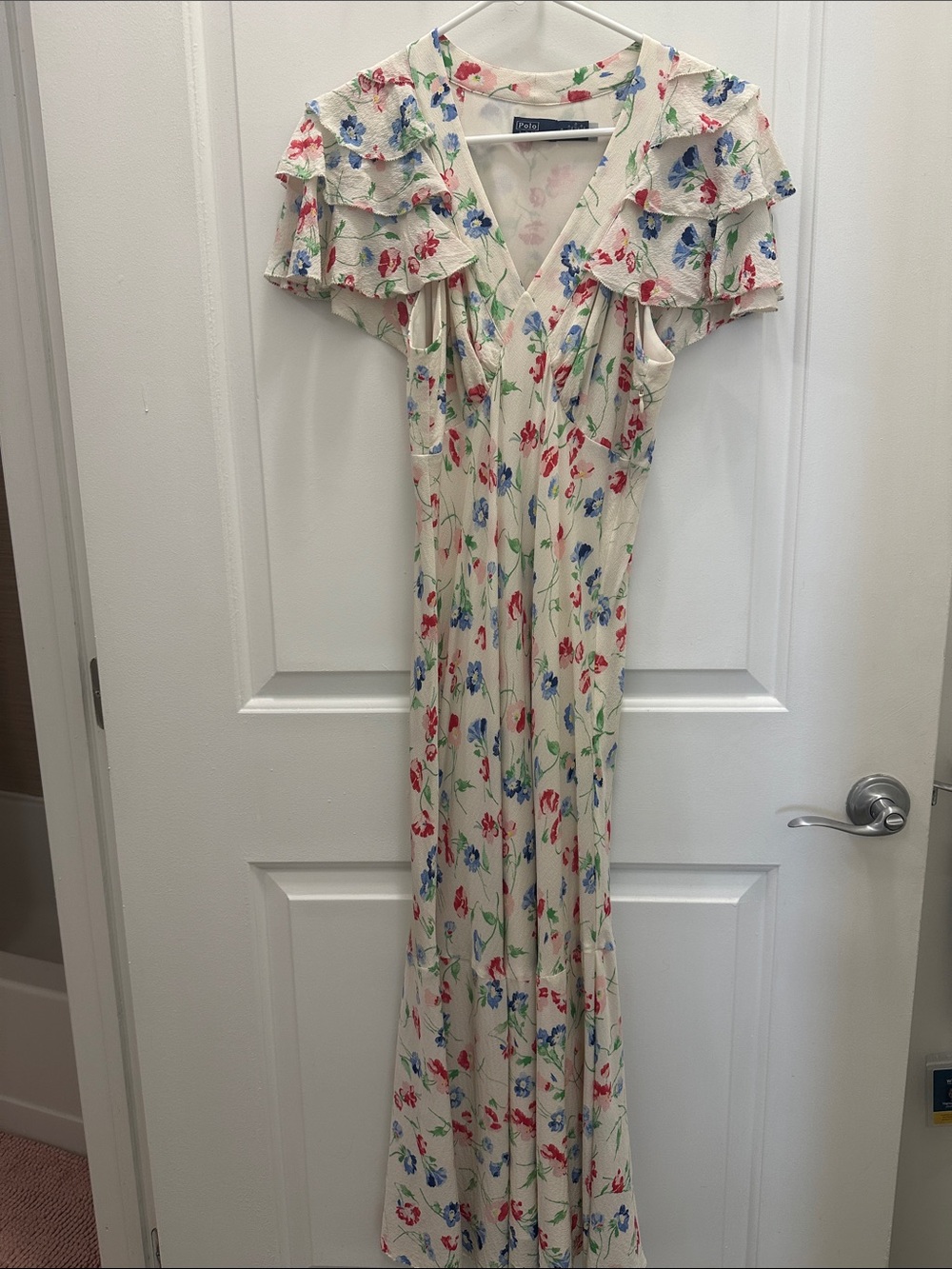 Polo by Ralph Lauren Cream Maxi Dress with Red & Blue Floral Print